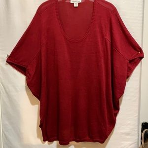 COLDWATER CREEK RUBY RED KNIT DOLMAN STYLE TOP SZ 1X RAMIE/COTTON CAP SLEEVES